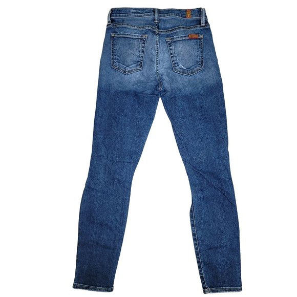 7 for all mankind the ankle skinny distressed denim blue jeans high rise size 26 - Picture 6 of 9